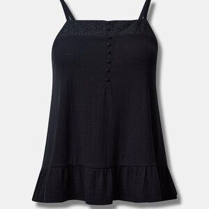 Texture Knit Woven Eyelet Square Neck Swing Tank